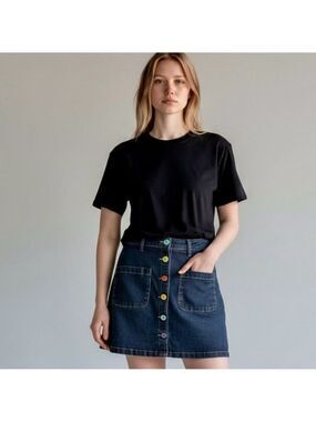 Bright and Beautiful Multi Colored Front Button Denim Mini Skirt